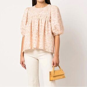 Stine Goya Emmeline Organza Embroidered Puff Sleeve Babydoll Boho Top size XS